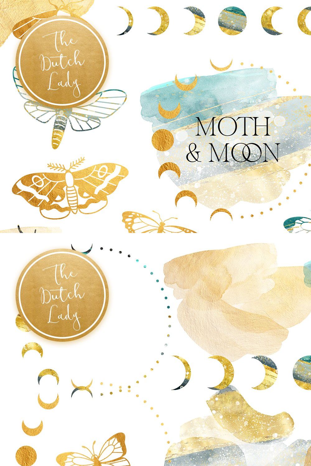 Moth & Moon Esoteric Clipart Set pinterest preview image.