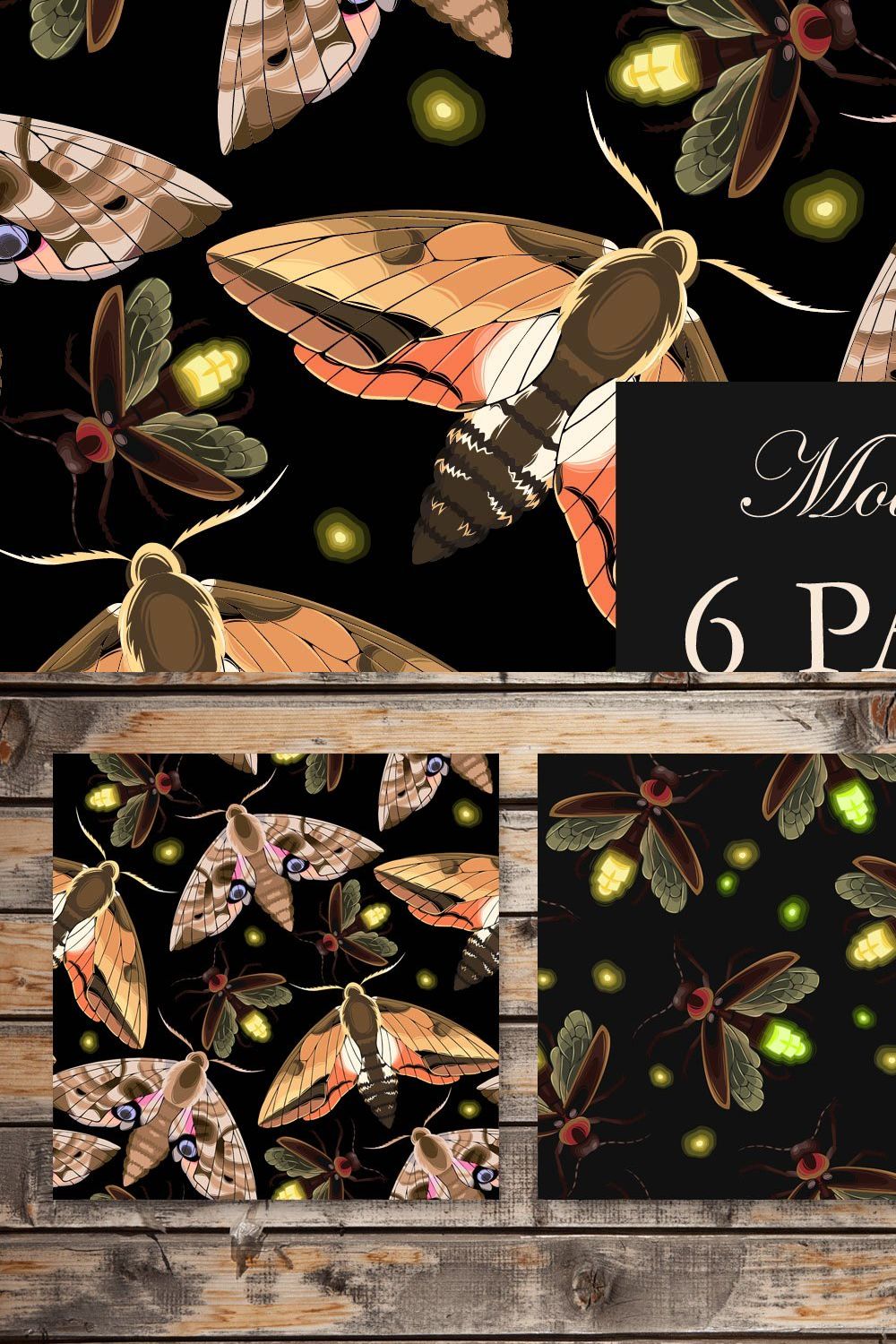 Moths and Fireflies Patterns pinterest preview image.