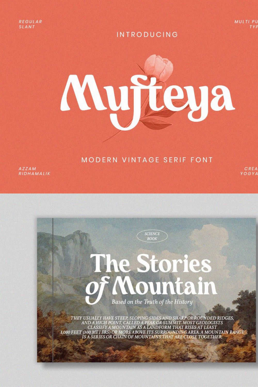 Mufteya - Retro Serif Font pinterest preview image.
