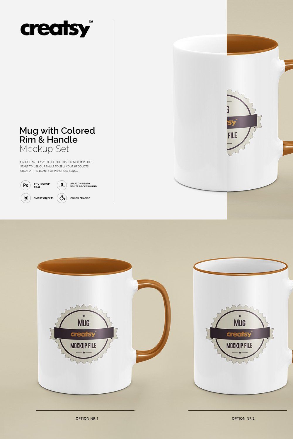 Mug Colored Rim Handle Mockup Set pinterest preview image.