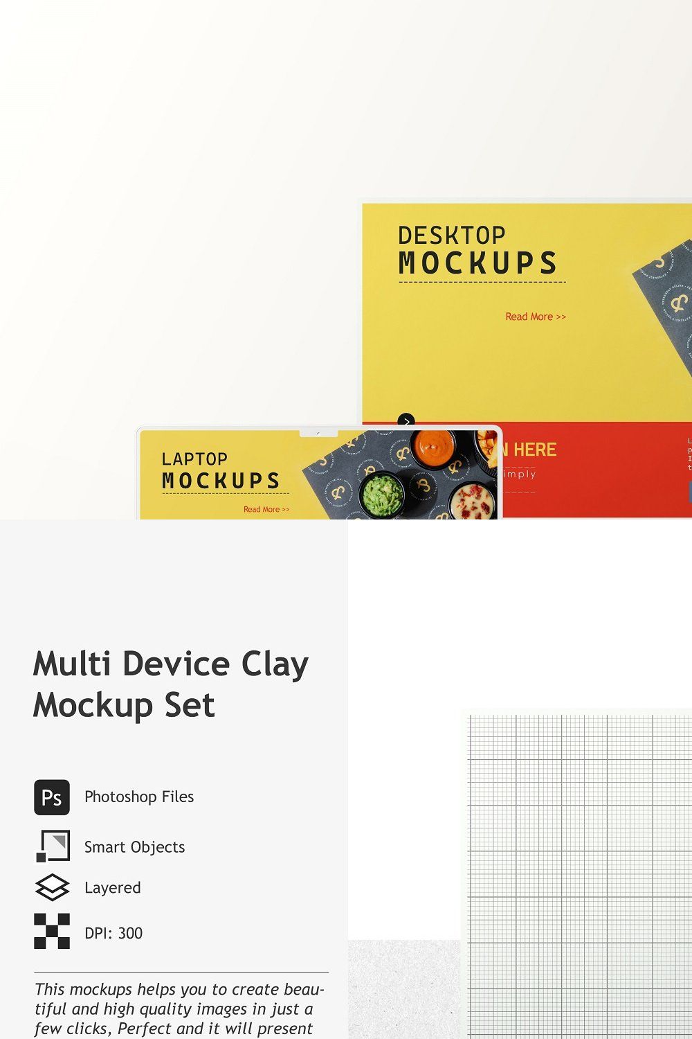 Multi Device Clay Mockup Set pinterest preview image.