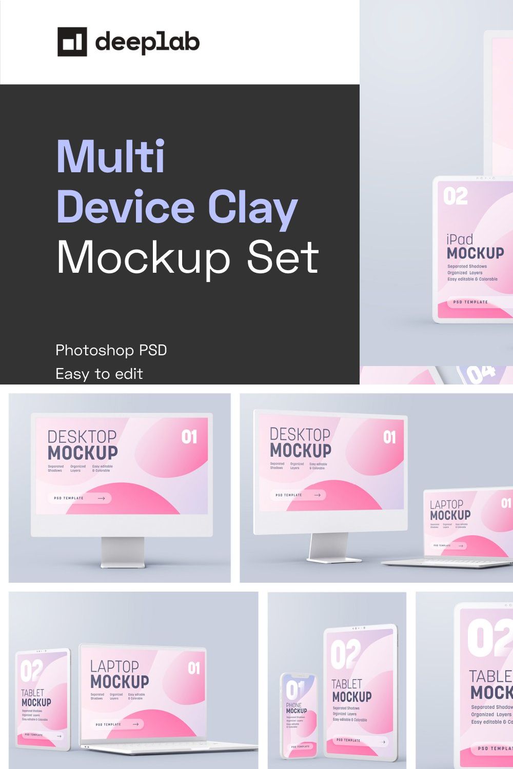 Multi Device Clay Mockup Set pinterest preview image.