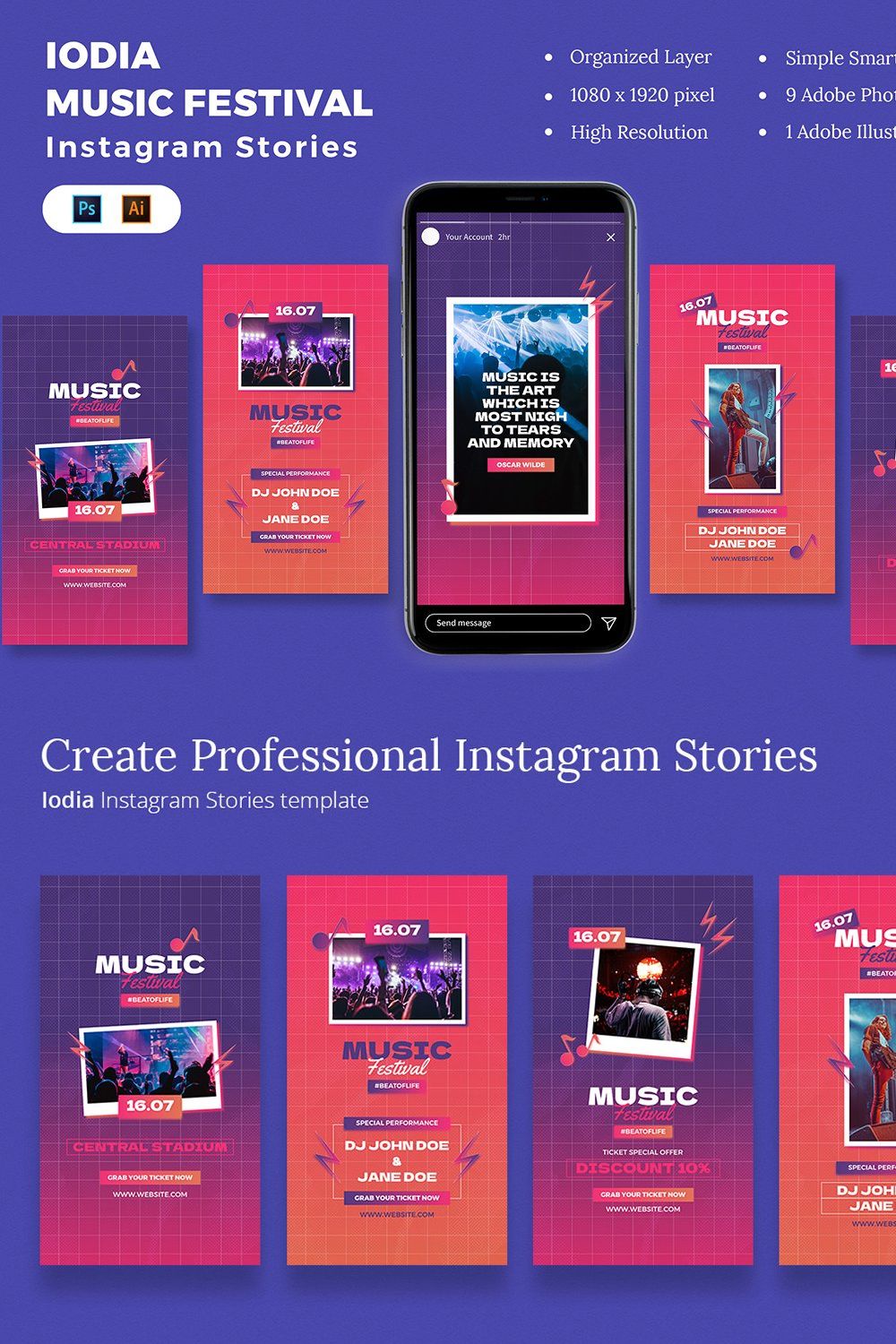 Music Festival Instagram Stories pinterest preview image.