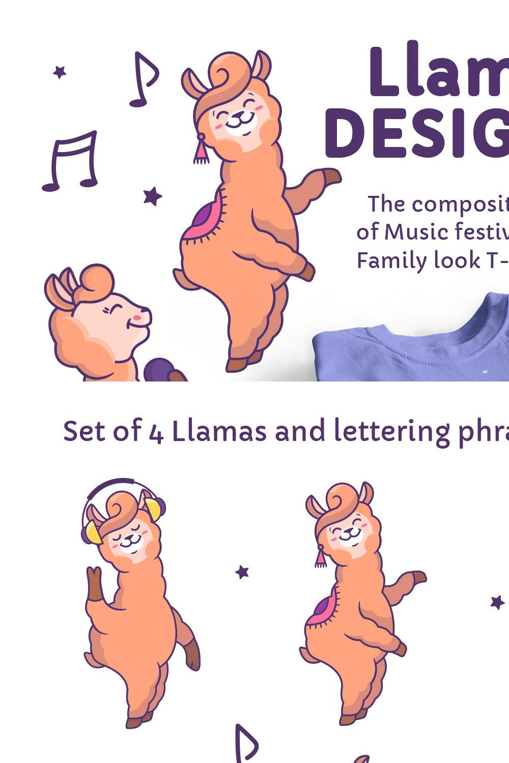 Music Llamas. T-shirt designs pinterest preview image.