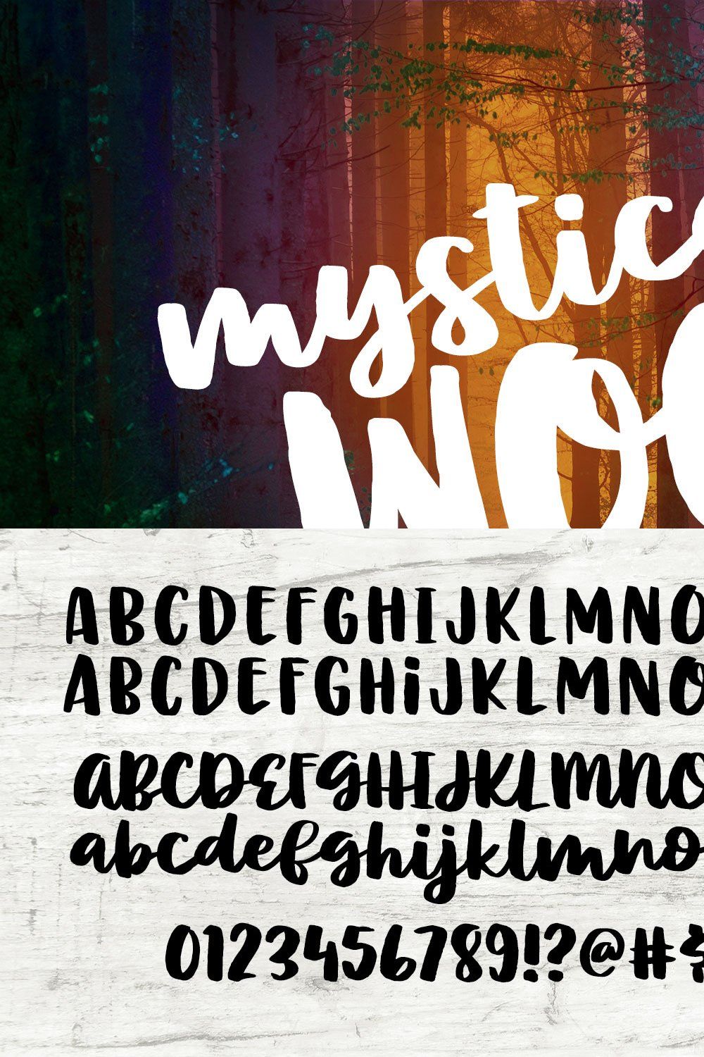 Mystical Woods: script and caps duo pinterest preview image.