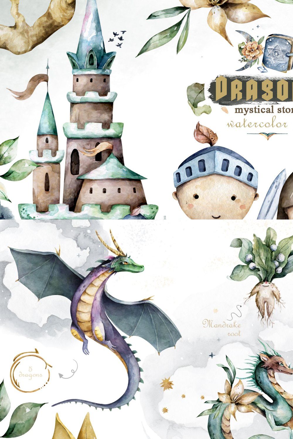 Mythical Dragon Watercolor Adventure pinterest preview image.