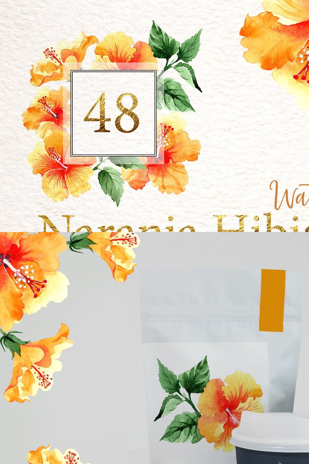 Naranja Hibiscus Watercolor png pinterest preview image.