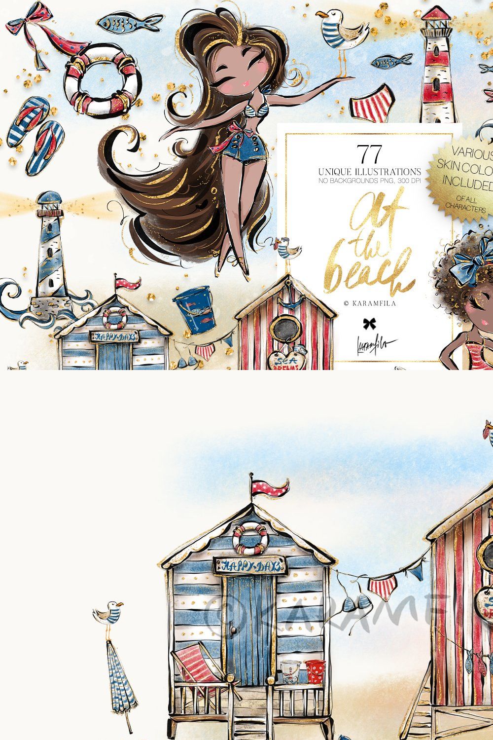 Nautical Pinup Dolls Beach Clipart pinterest preview image.