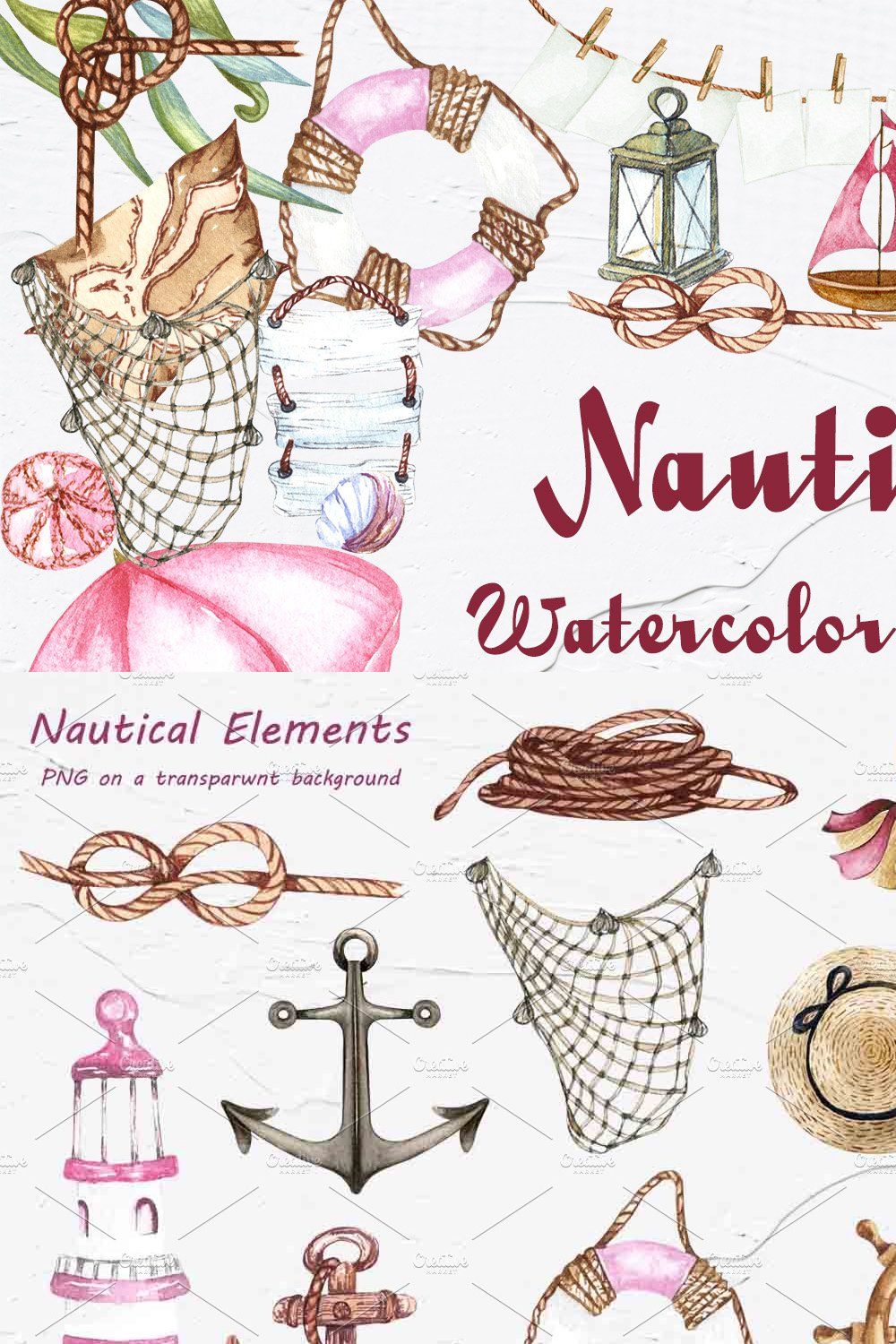Nautical Watercolor Clipart pinterest preview image.