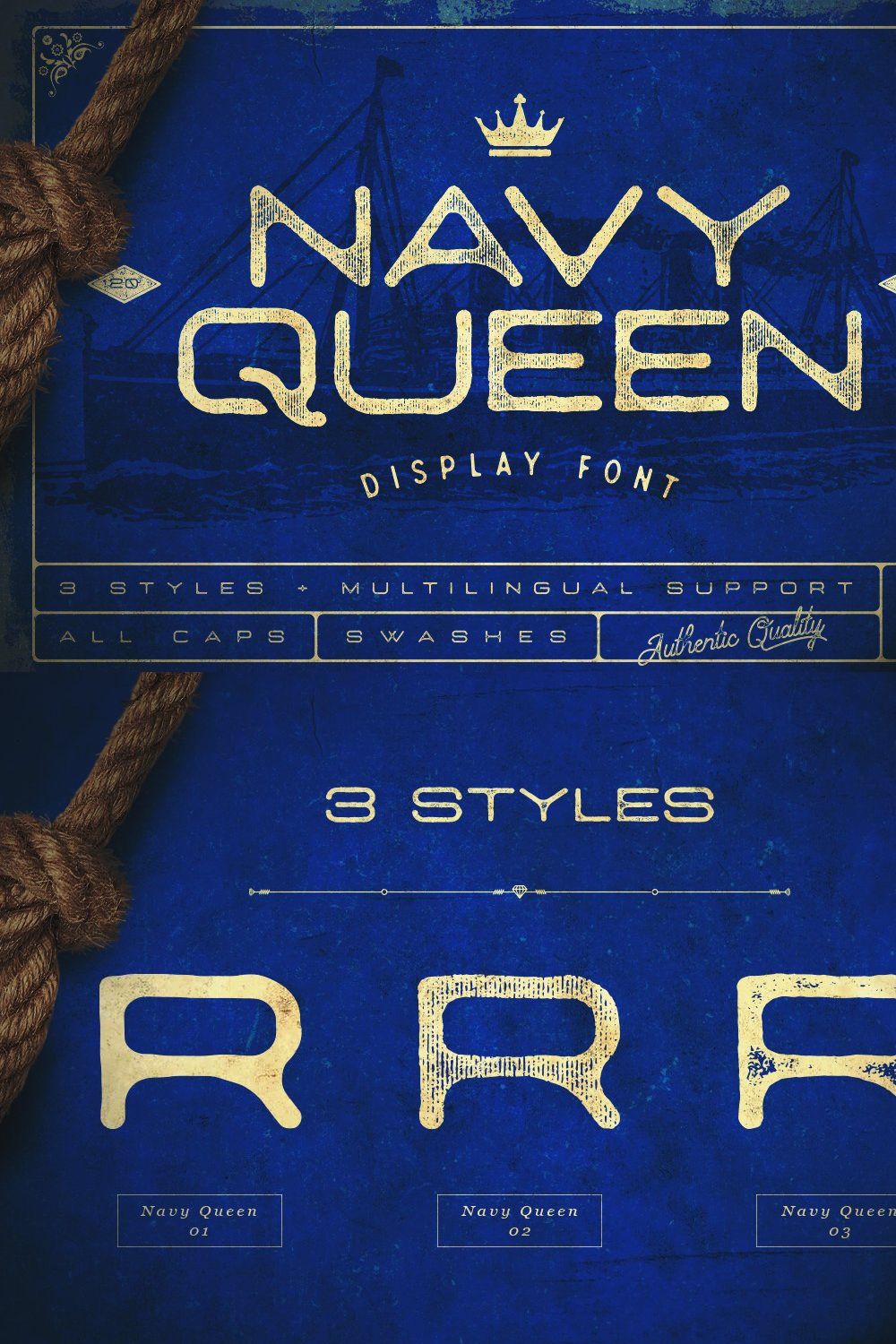Navy Queen Display Font pinterest preview image.