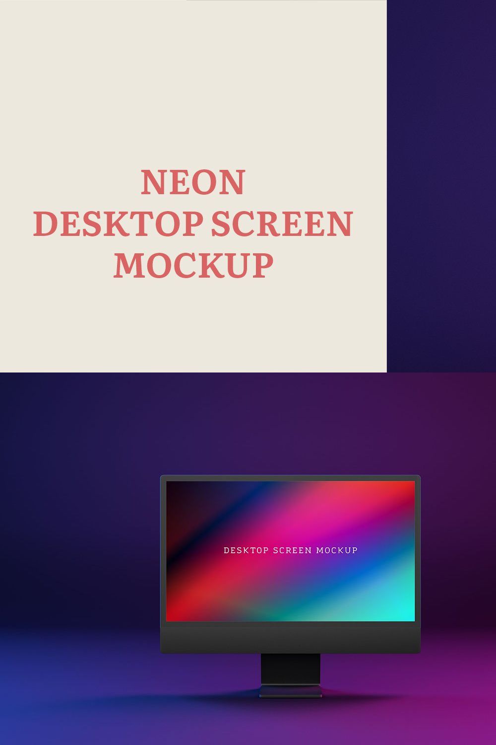 Neon Desktop Screen Mockup pinterest preview image.