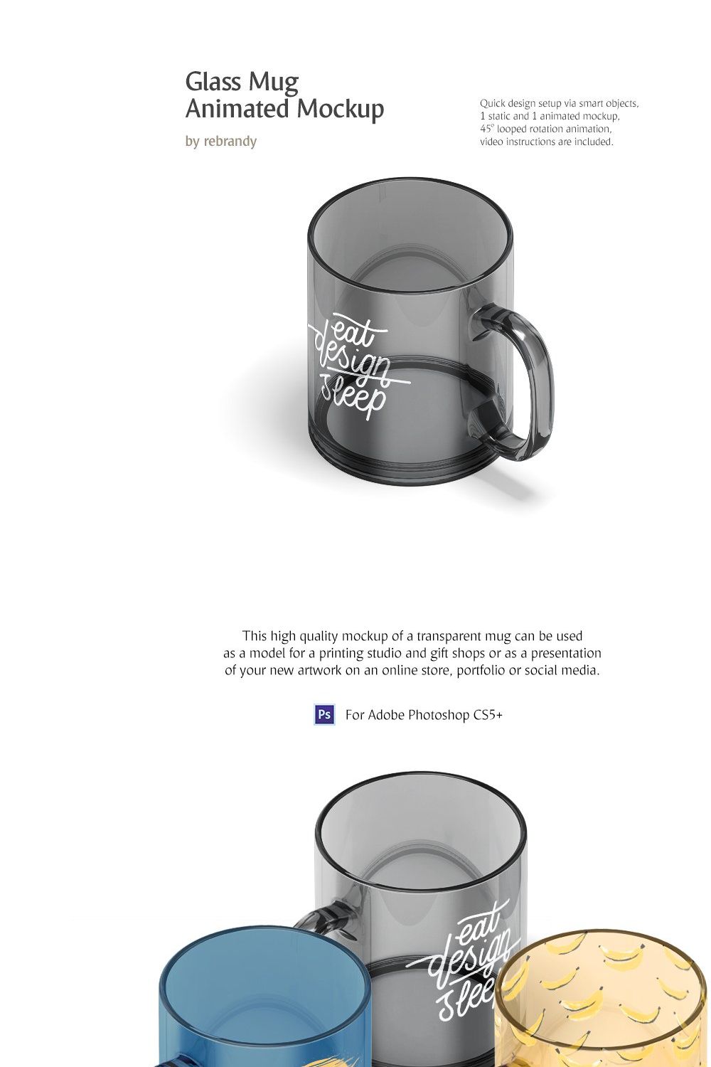 New Glass Mug Animated Mockup pinterest preview image.