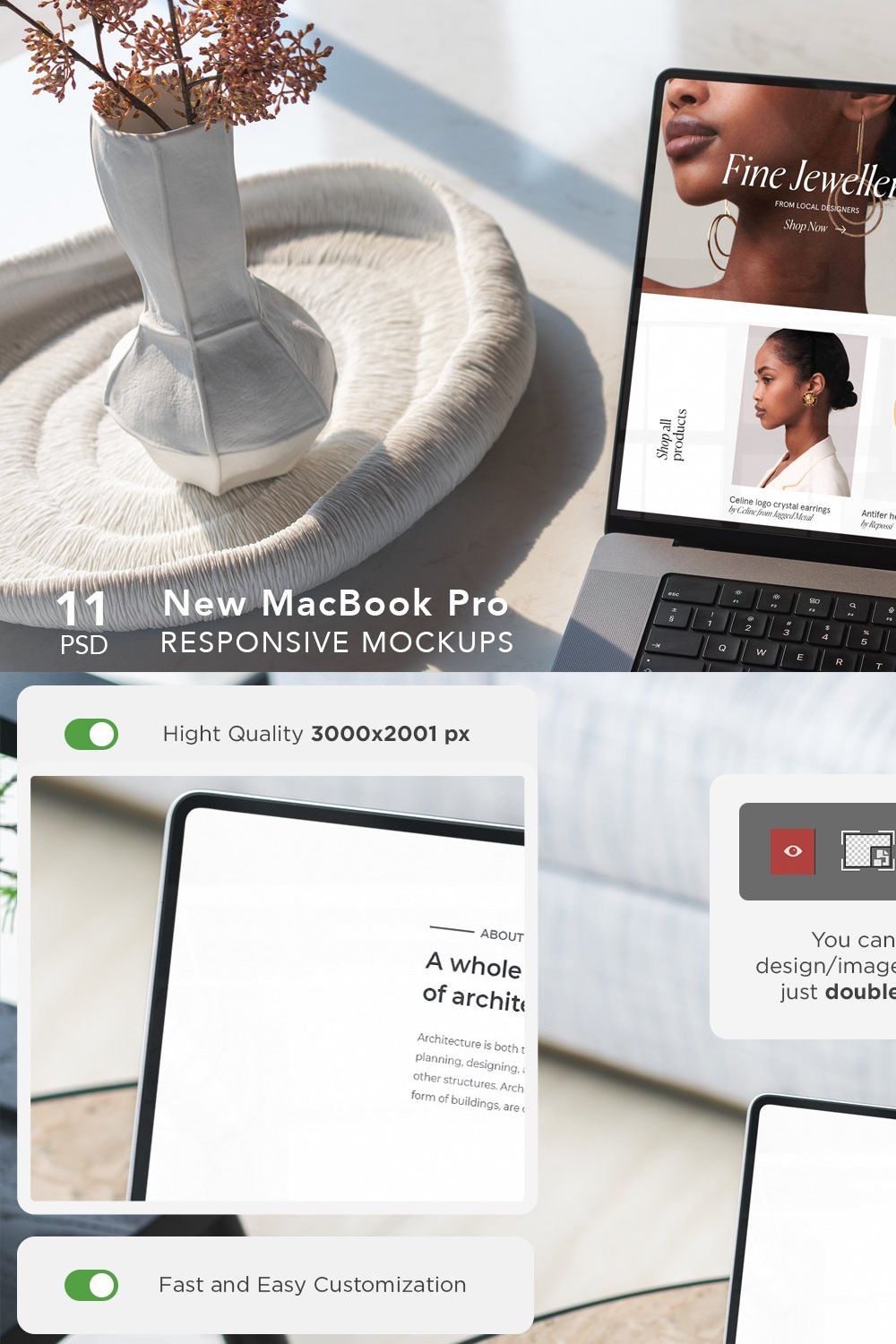 New MacBook Pro Responsive MockUps pinterest preview image.