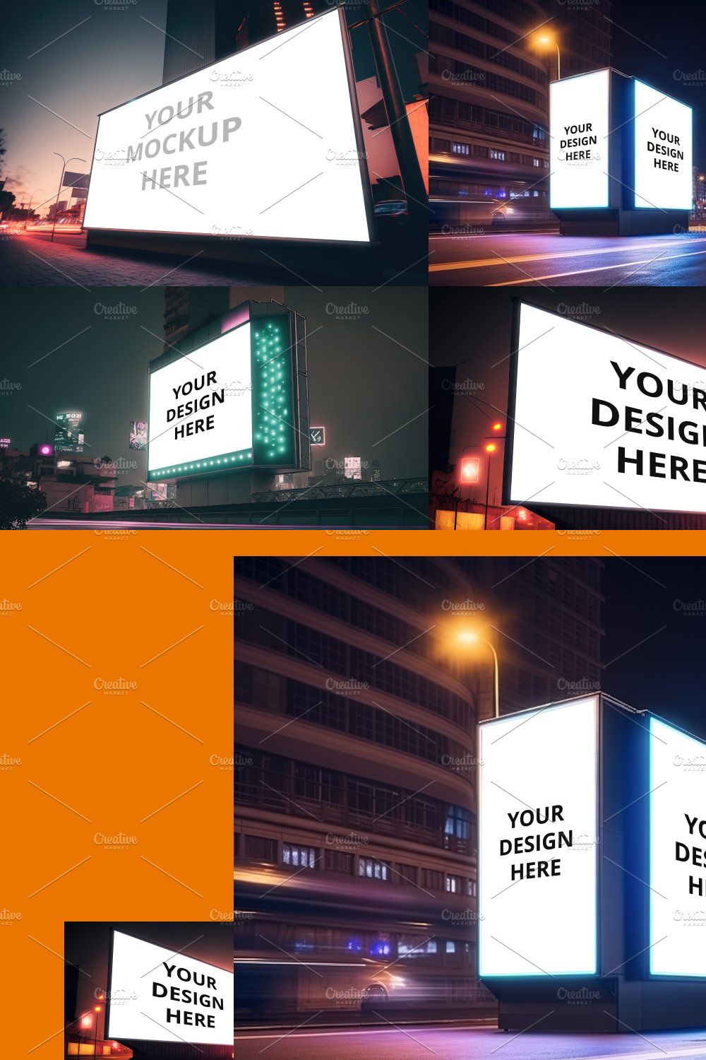 Night City Neon Billboard Mockups pinterest preview image.