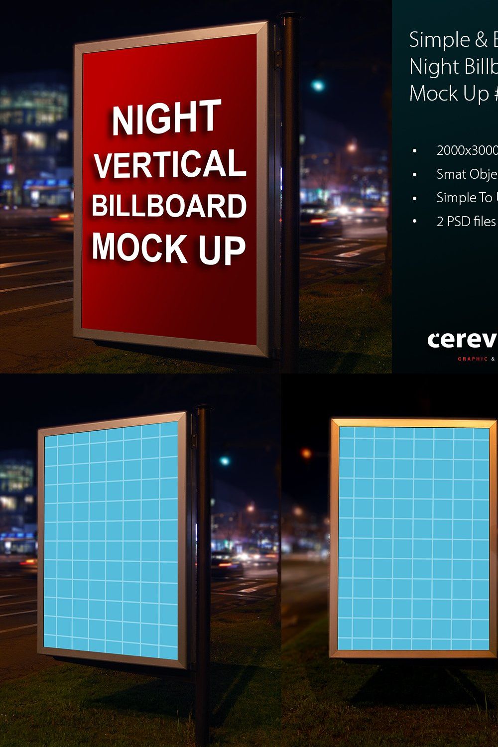 Night Vertical Billboard Mock Up pinterest preview image.