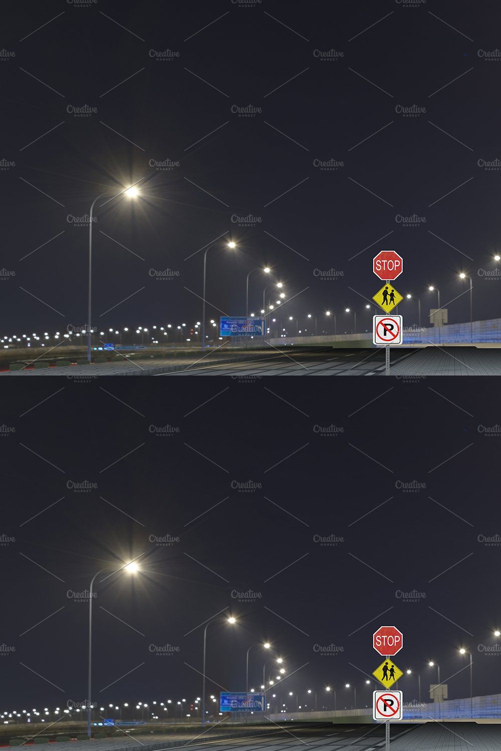 Night View Bus Stop 4 Sign Mockup pinterest preview image.