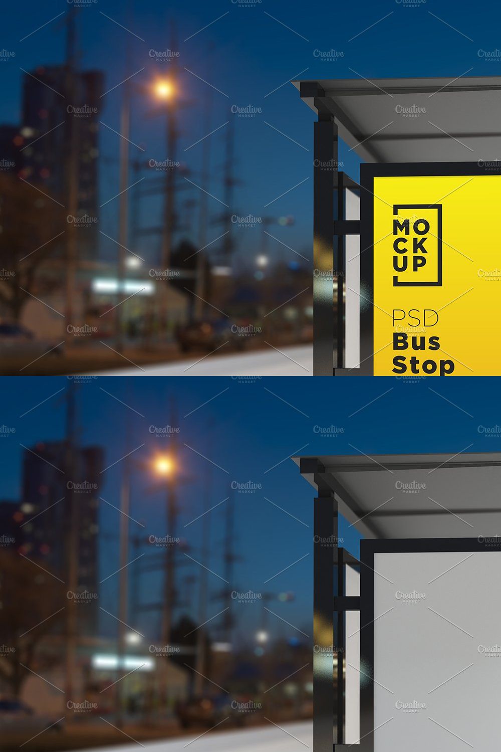 Night View Bus Stop Sign Mockup pinterest preview image.