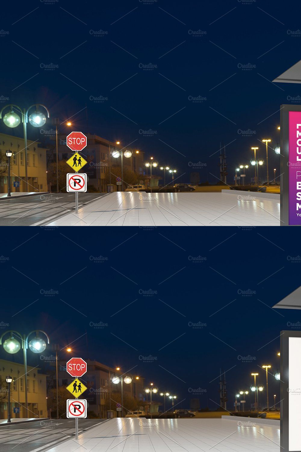 Night View Bus Stop Signage Mockup pinterest preview image.