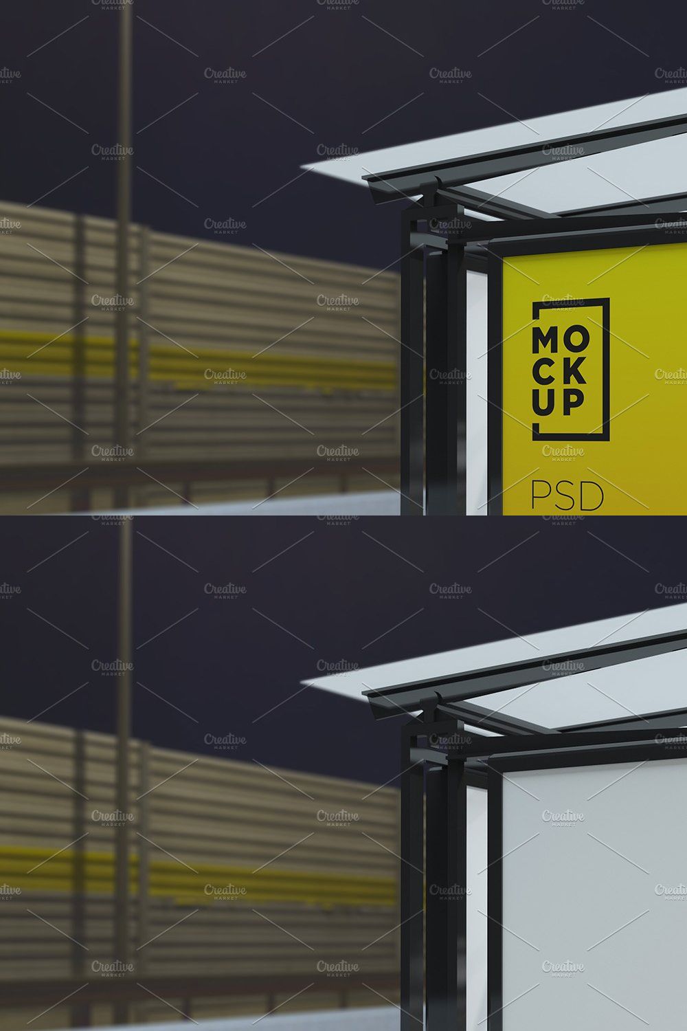 Night View Bus Stop Signage Mockup pinterest preview image.