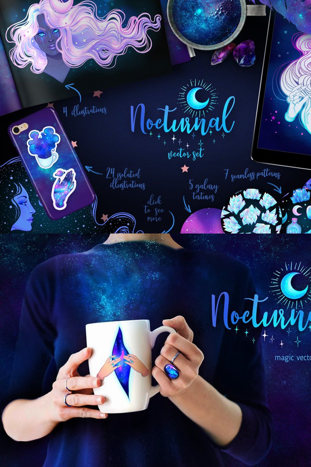 NOCTURNAL. Magic Vector Set. pinterest preview image.