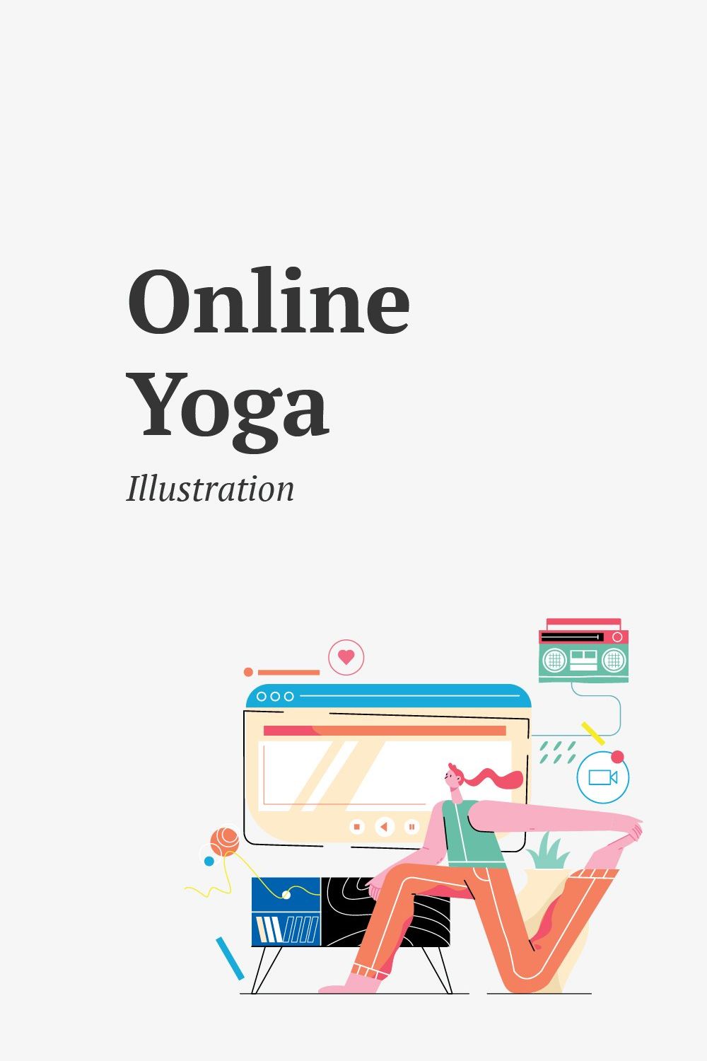 Online Yoga Illustration pinterest preview image.