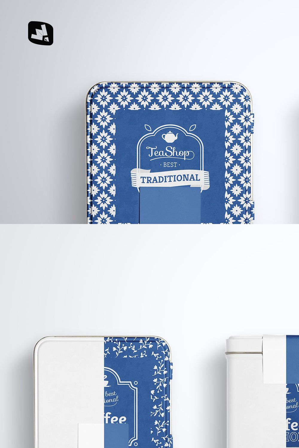 Organic Tea Tin Box Packaging Mockup pinterest preview image.