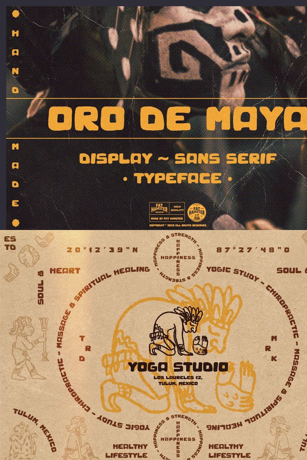 ORO de MAYA sans serif display font pinterest preview image.