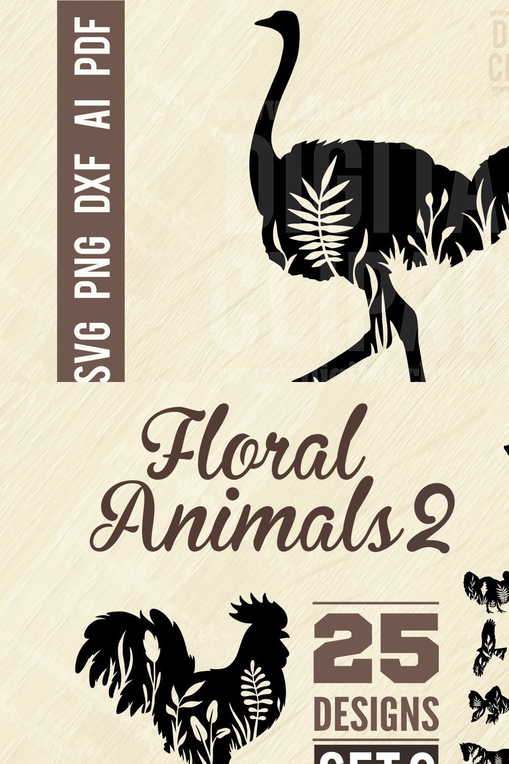 Ostrich SVG - Floral Animals SVG pinterest preview image.