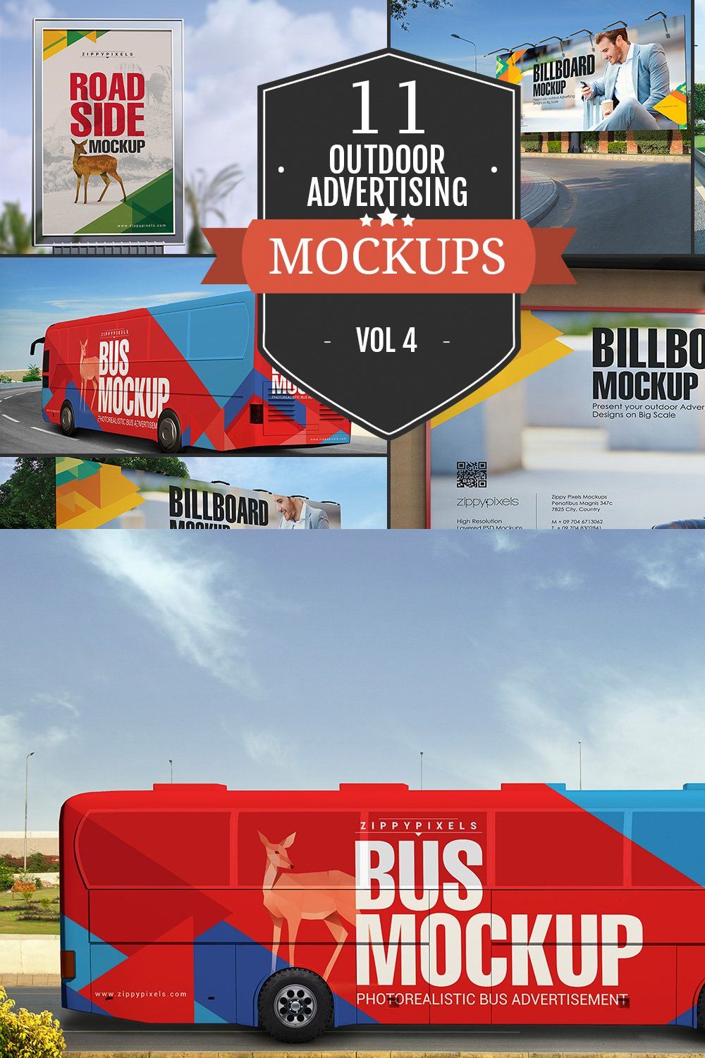 Outdoor Advertising Mockups Vol. 4 pinterest preview image.