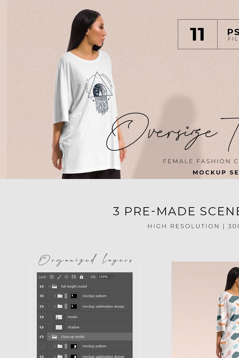 Oversize T-shirt Mockup Women Set pinterest preview image.