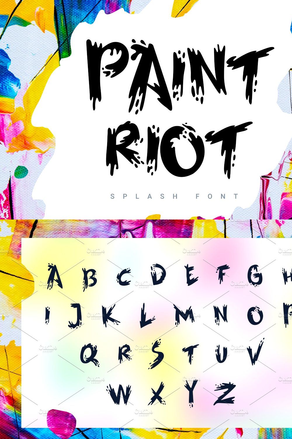 Paint Riot | splash font pinterest preview image.