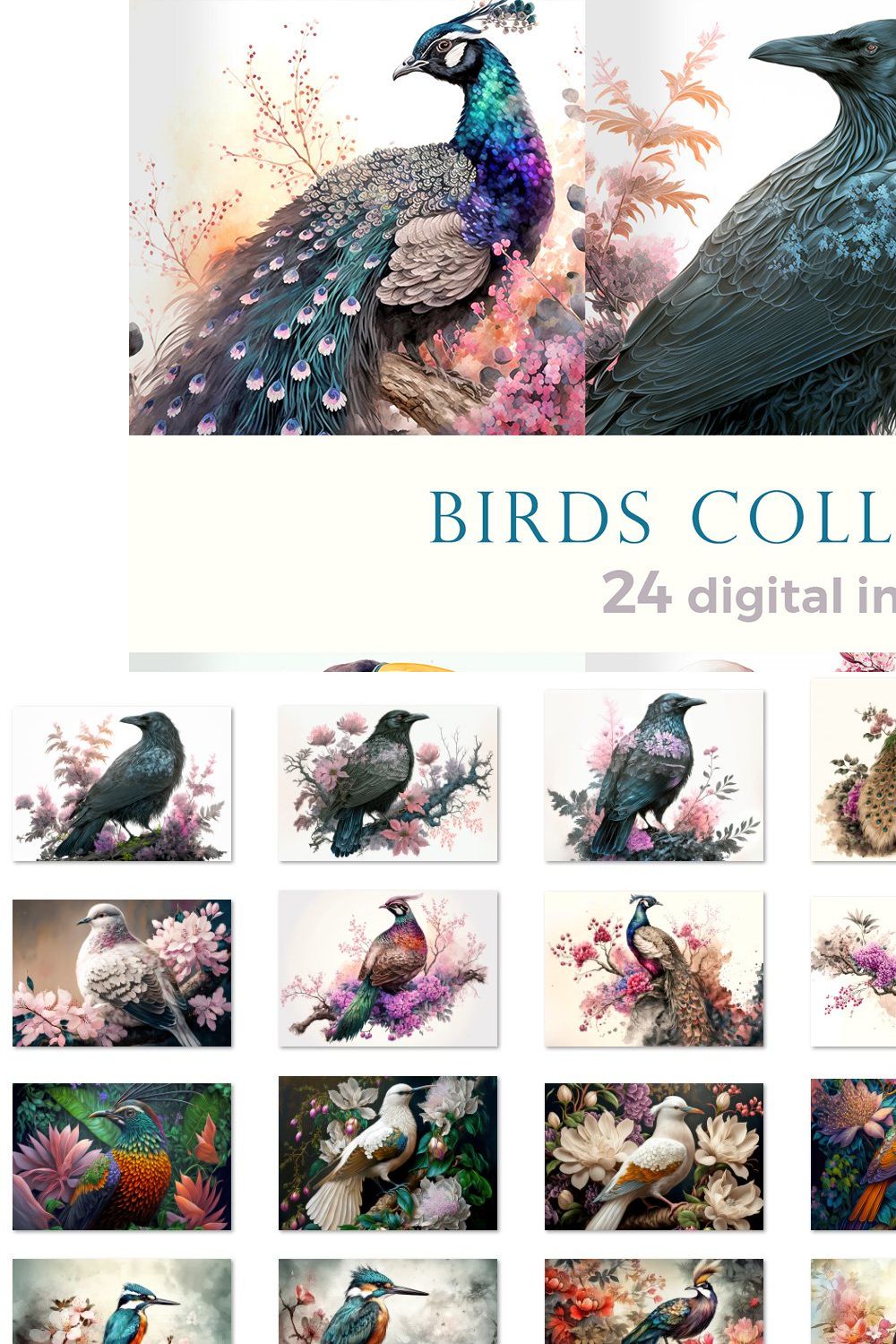 Paintings set of exotic birds pinterest preview image.