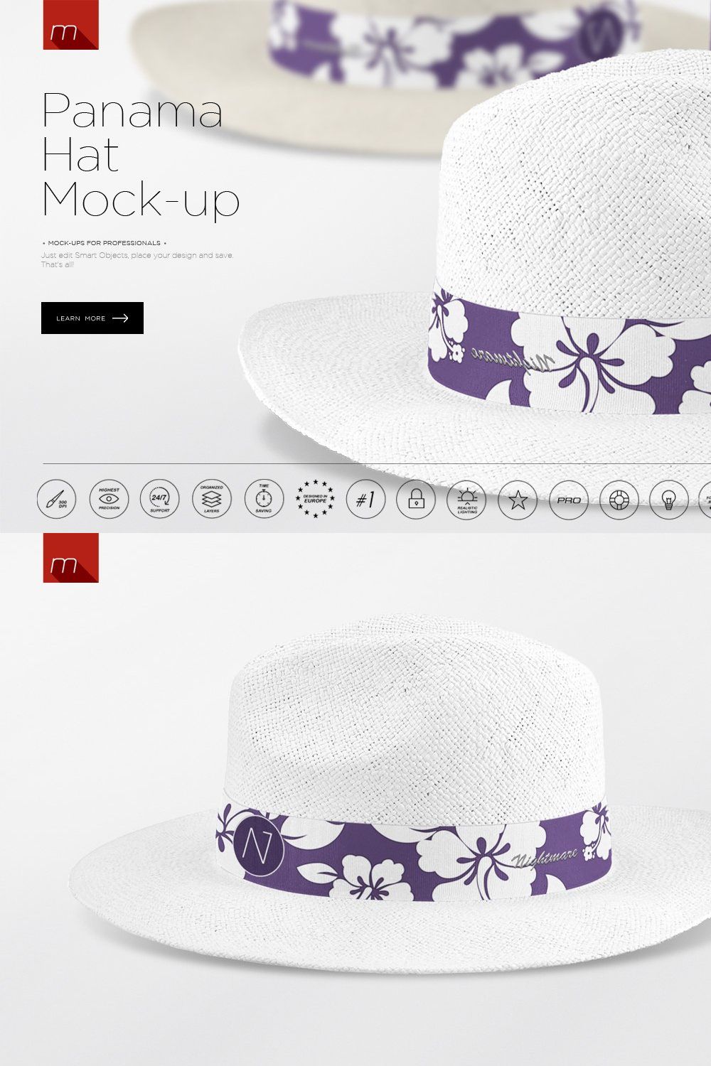 Panama Hat Mock-up pinterest preview image.