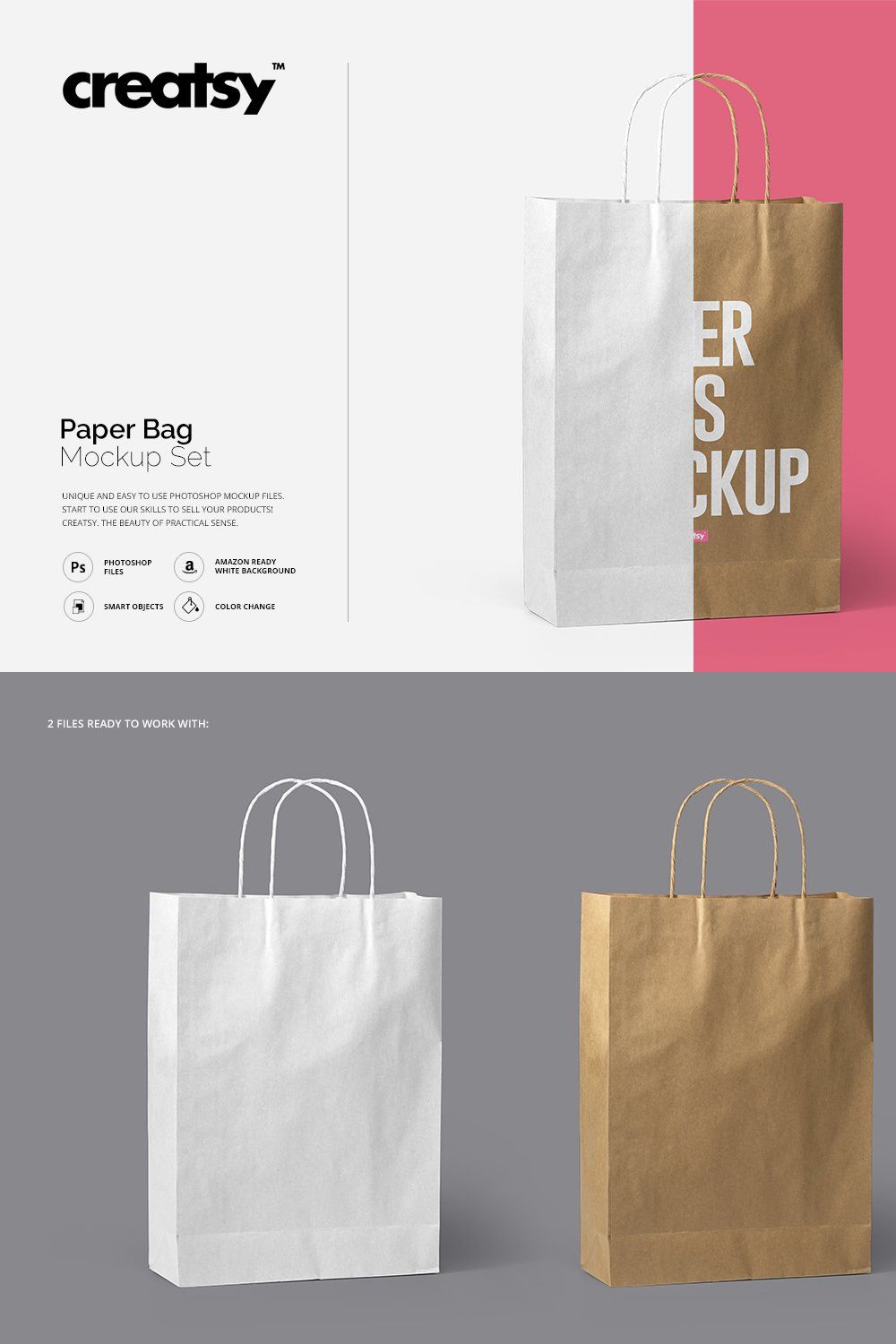 Paper Bag Mockup Set pinterest preview image.
