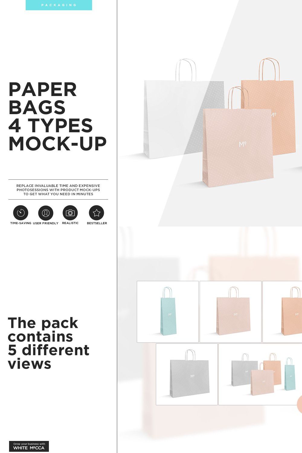 Paper Bags 4 Types Mock-up pinterest preview image.