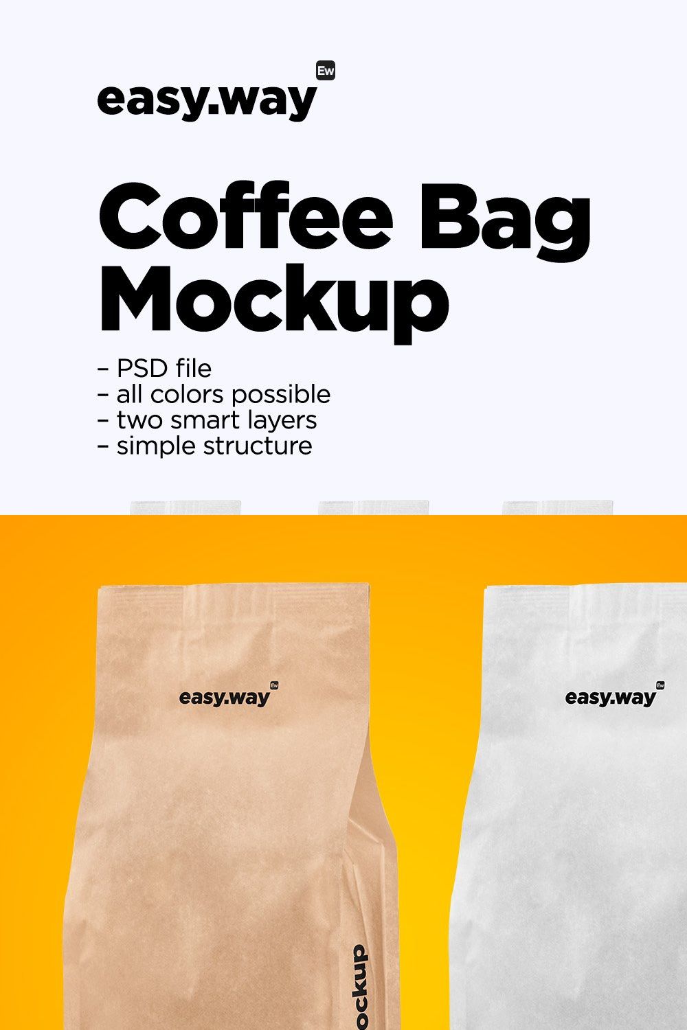 Paper Coffee Bag PSD Mockup pinterest preview image.