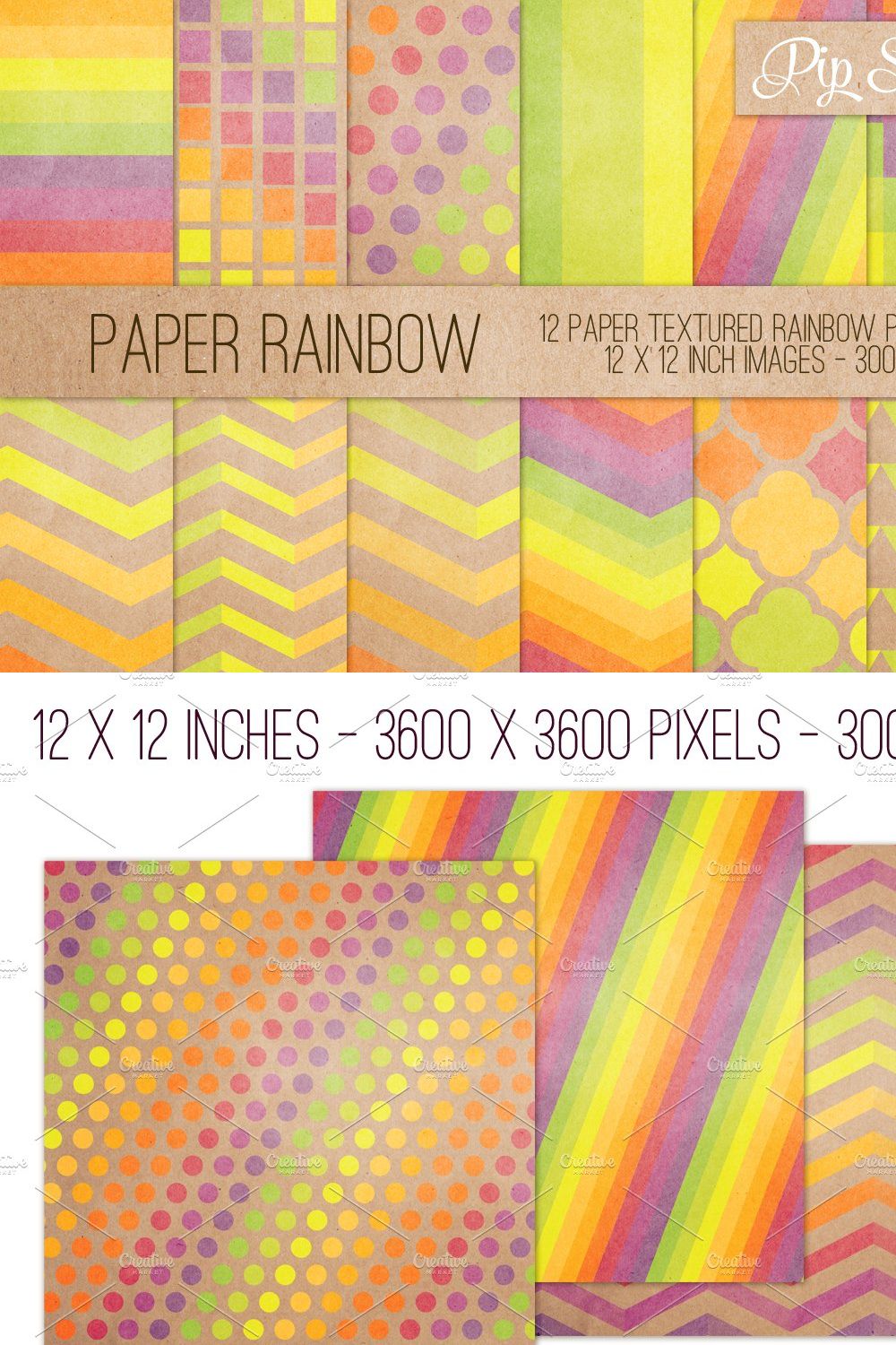 Paper Rainbow 12 Pattern Set pinterest preview image.