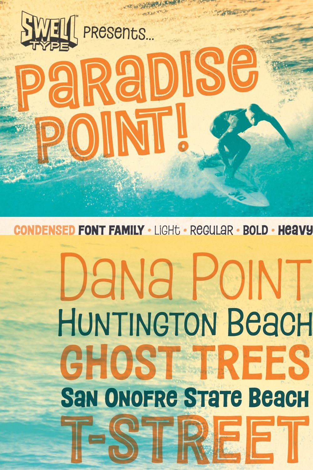 Paradise Point Condensed surf font pinterest preview image.