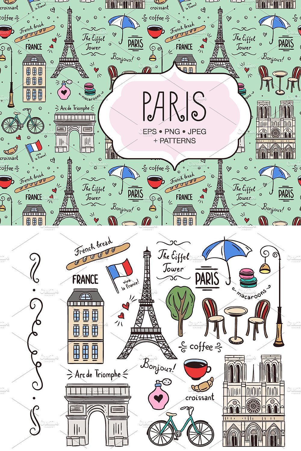 Paris Illustrations & Patterns pinterest preview image.