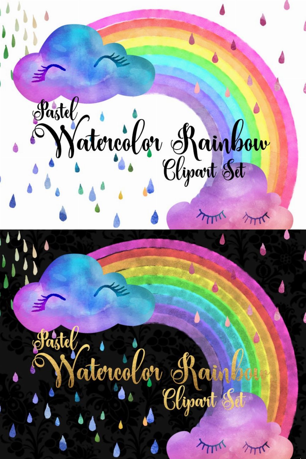 Pastel Watercolor Rainbows Clipart pinterest preview image.