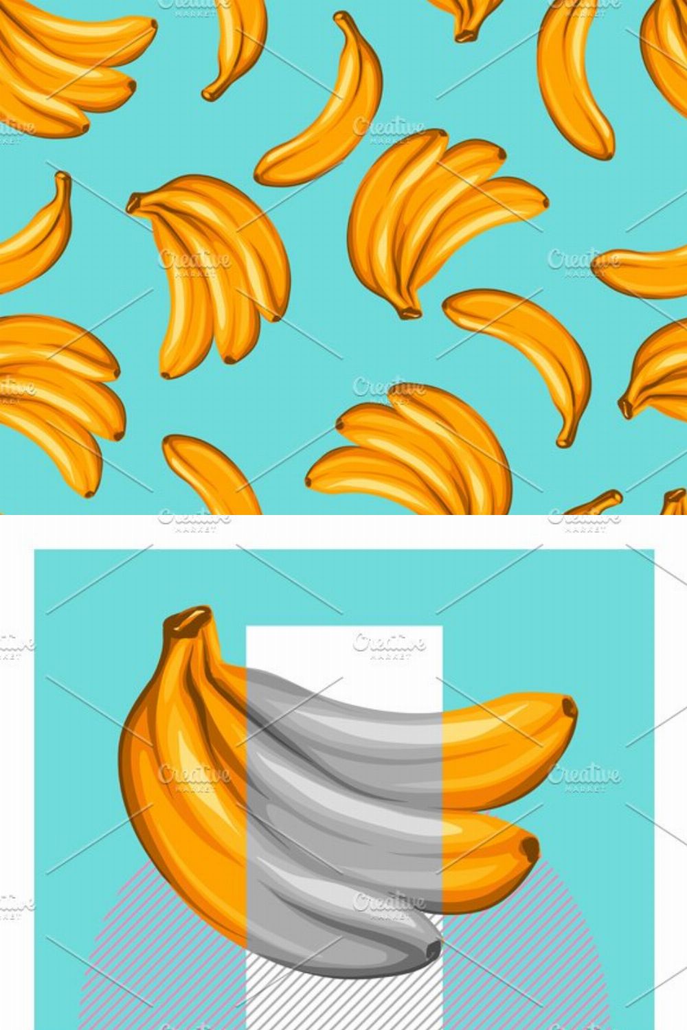 Pattern with bananas. pinterest preview image.