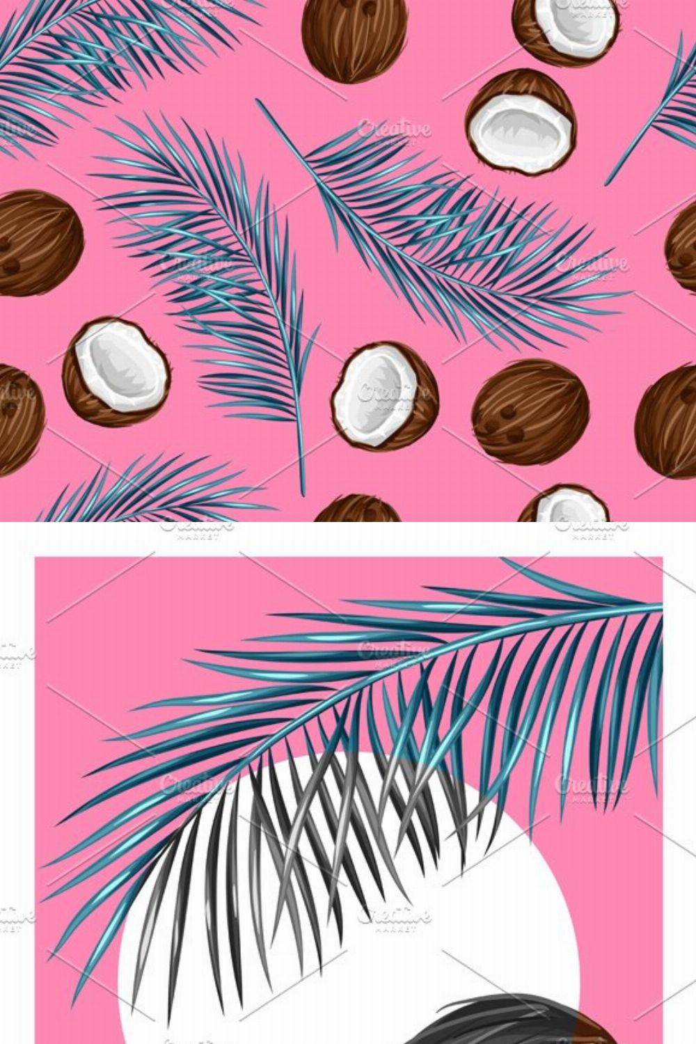 Pattern with coconuts. pinterest preview image.