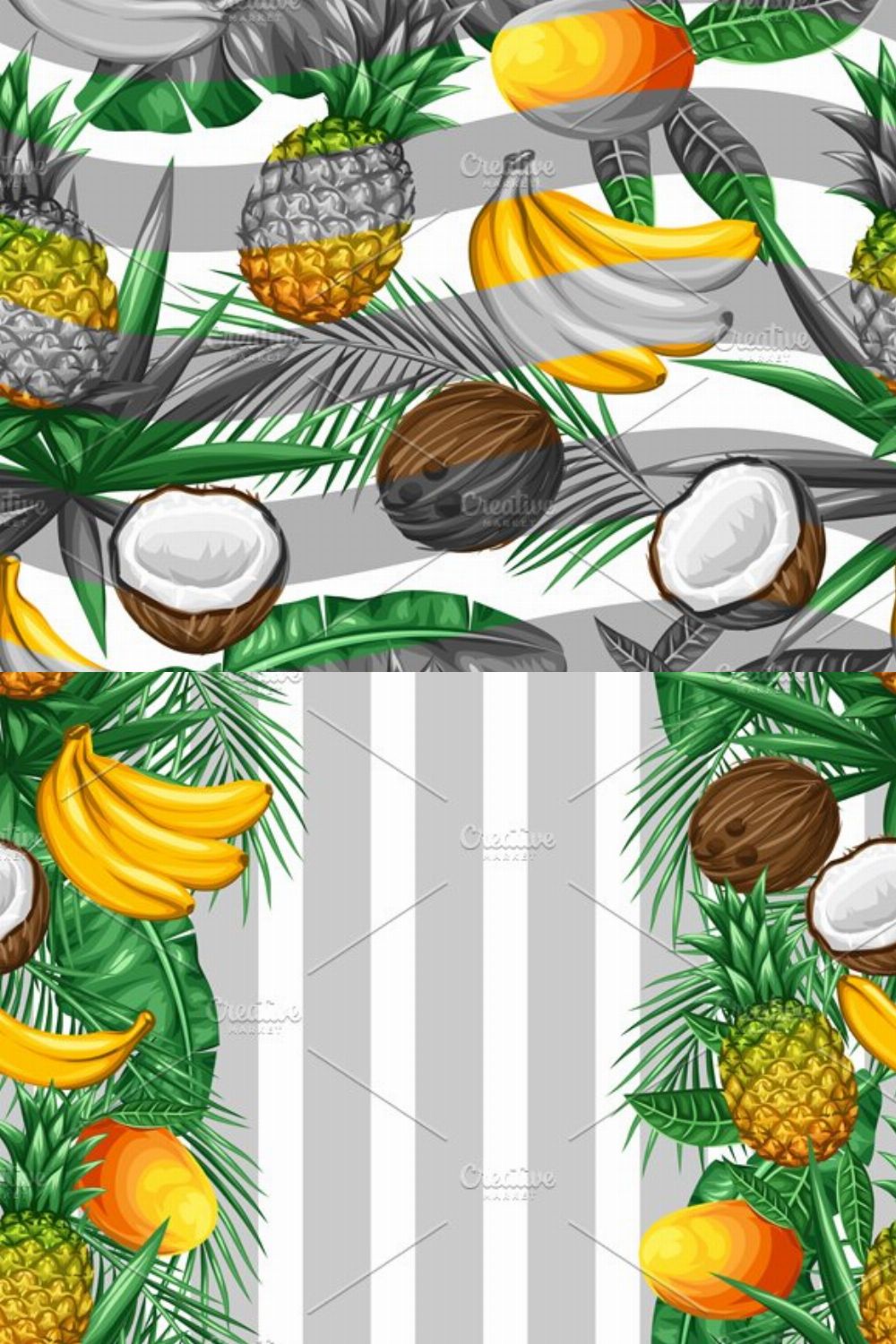 Patterns with tropical fruits. pinterest preview image.
