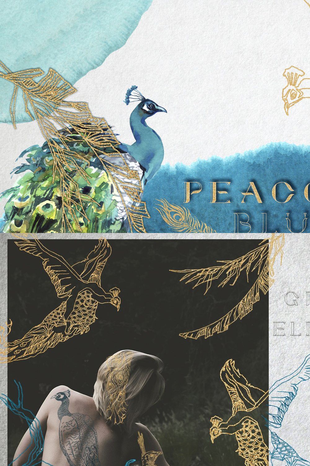 Peacock Blue Watercolor Collection pinterest preview image.