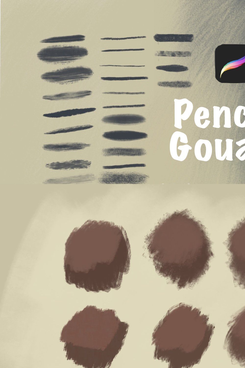 Pencil and Gouache Procreate Brush pinterest preview image.