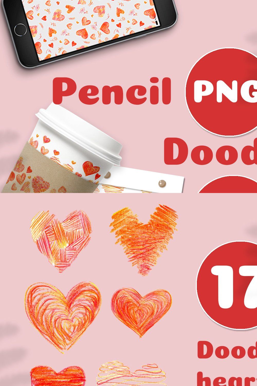 Pencil doodle hearts pinterest preview image.