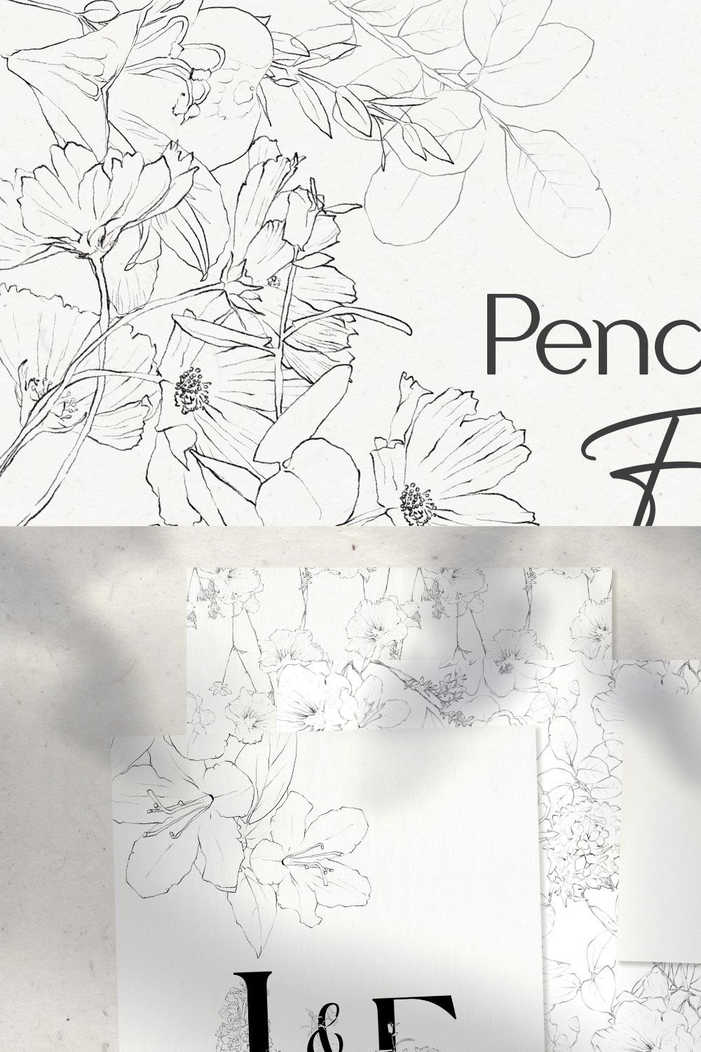 Pencil-drawn flowers pinterest preview image.