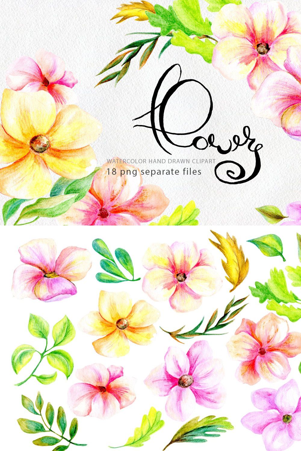 Pencil & watercolor florals pinterest preview image.