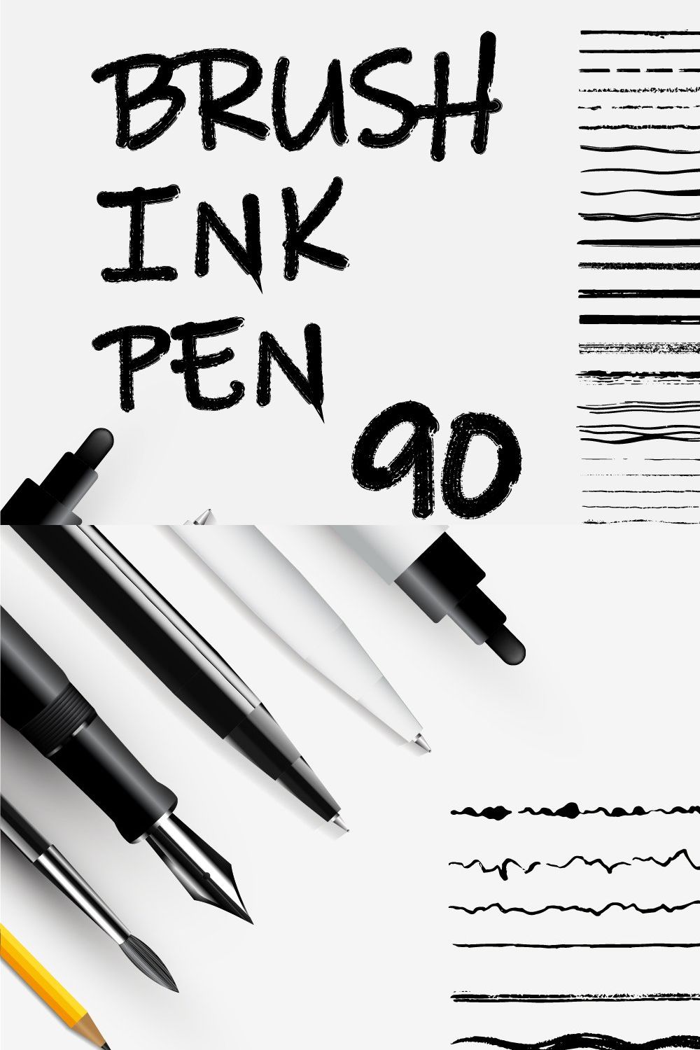 Pencil,Paint Stroke Brushes. Pen Ink pinterest preview image.
