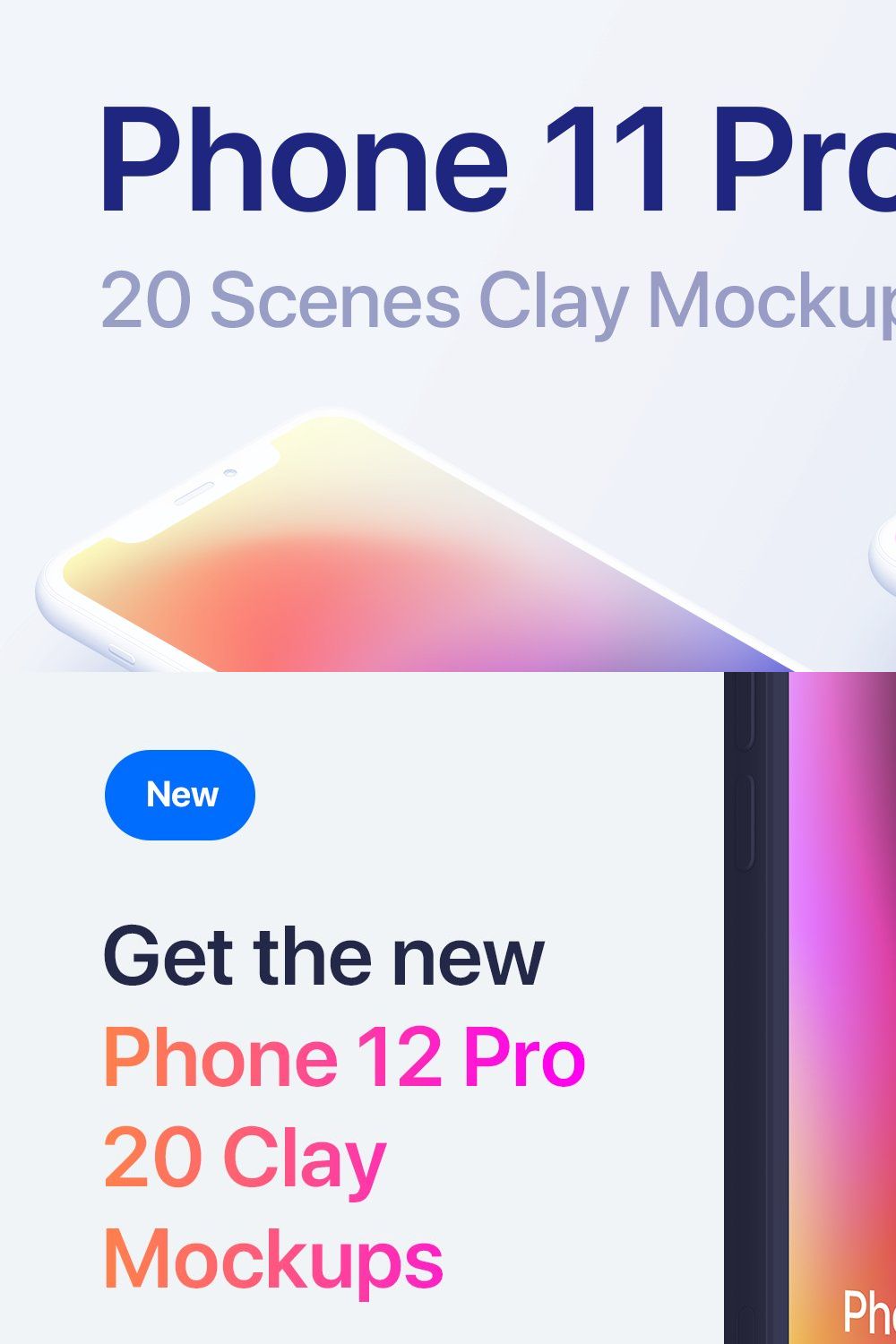 Phone 11 Pro - 20 Clay Mockups pinterest preview image.